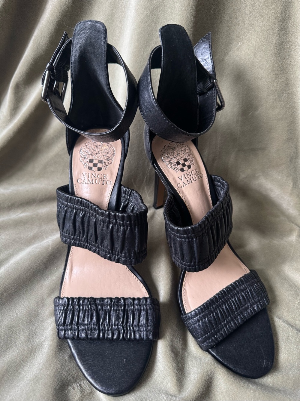 Vince Camuto Black Ruched Strap Stiletto Sandals
